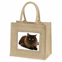 Chocolate Black Cat Natural/Beige Jute Large Shopping Bag