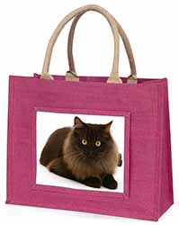 Chocolate Black Cat Large Pink Jute Shopping Bag