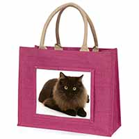 Chocolate Black Cat Large Pink Jute Shopping Bag