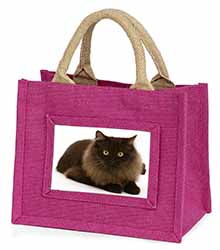 Chocolate Black Cat Little Girls Small Pink Jute Shopping Bag