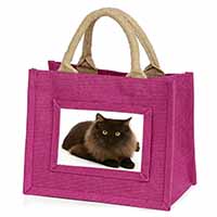 Chocolate Black Cat Little Girls Small Pink Jute Shopping Bag