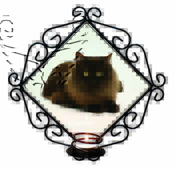 Chocolate Black Cat Wrought Iron Wall Art Candle Holder