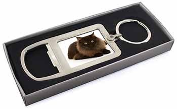 Chocolate Black Cat Chrome Metal Bottle Opener Keyring in Box