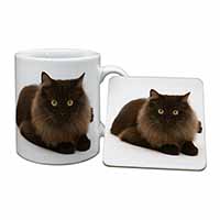 Chocolate Black Cat Mug and Coaster Set