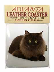 Chocolate Black Cat Single Leather Photo Coaster