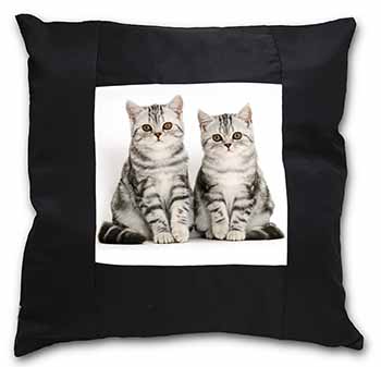 Silver Tabby Kittens Black Satin Feel Scatter Cushion