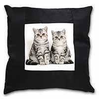 Silver Tabby Kittens Black Satin Feel Scatter Cushion