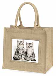 Silver Tabby Kittens Natural/Beige Jute Large Shopping Bag