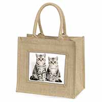 Silver Tabby Kittens Natural/Beige Jute Large Shopping Bag