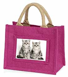 Silver Tabby Kittens Little Girls Small Pink Jute Shopping Bag