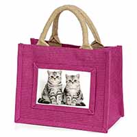 Silver Tabby Kittens Little Girls Small Pink Jute Shopping Bag