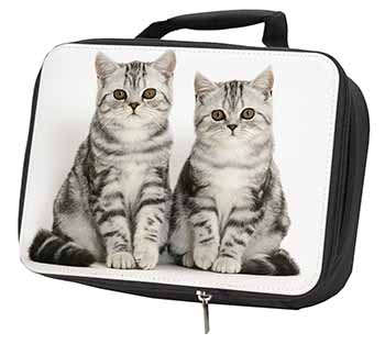 Silver Tabby Kittens Black Insulated School Lunch Box/Picnic Bag