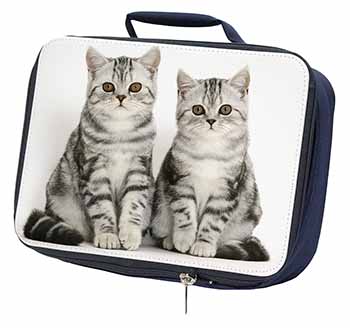 Silver Tabby Kittens Navy Insulated School Lunch Box/Picnic Bag