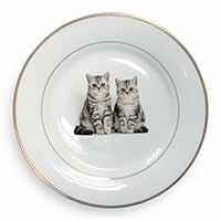 Silver Tabby Kittens Gold Rim Plate Printed Full Colour in Gift Box