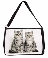 Silver Tabby Kittens Large Black Laptop Shoulder Bag School/College