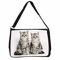 Silver Tabby Kittens Large Black Laptop Shoulder Bag School/College