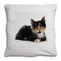 Cute Tortoiseshell Kitten Soft White Velvet Feel Scatter Cushion