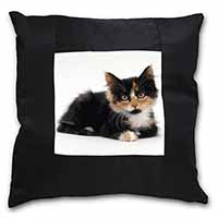 Cute Tortoiseshell Kitten Black Satin Feel Scatter Cushion