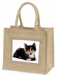 Cute Tortoiseshell Kitten Natural/Beige Jute Large Shopping Bag