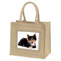 Cute Tortoiseshell Kitten Natural/Beige Jute Large Shopping Bag
