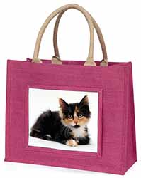 Cute Tortoiseshell Kitten Large Pink Jute Shopping Bag