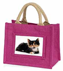 Cute Tortoiseshell Kitten Little Girls Small Pink Jute Shopping Bag