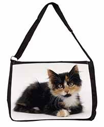 Cute Tortoiseshell Kitten Large Black Laptop Shoulder Bag School/College