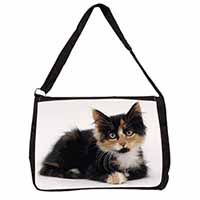 Cute Tortoiseshell Kitten Large Black Laptop Shoulder Bag School/College