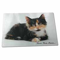 Large Glass Cutting Chopping Board Cute Tortie Kitten 