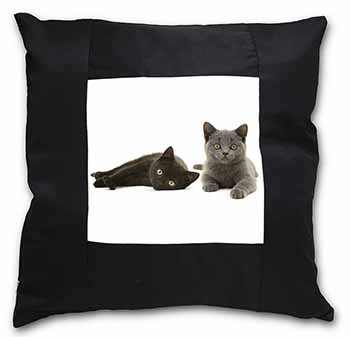 Black+Blue Kittens Black Satin Feel Scatter Cushion