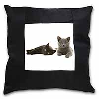 Black+Blue Kittens Black Satin Feel Scatter Cushion