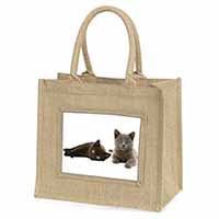 Black+Blue Kittens Natural/Beige Jute Large Shopping Bag