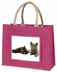 Black+Blue Kittens Large Pink Jute Shopping Bag