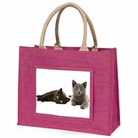 Black+Blue Kittens Large Pink Jute Shopping Bag