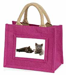 Black+Blue Kittens Little Girls Small Pink Jute Shopping Bag