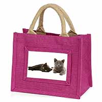 Black+Blue Kittens Little Girls Small Pink Jute Shopping Bag