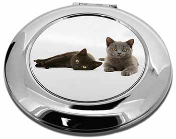 Black+Blue Kittens Make-Up Round Compact Mirror