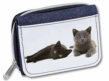 Black+Blue Kittens Unisex Denim Purse Wallet