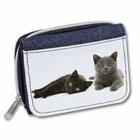 Black+Blue Kittens Unisex Denim Purse Wallet