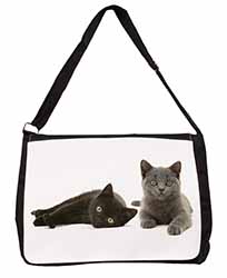 Black+Blue Kittens Large Black Laptop Shoulder Bag School/College