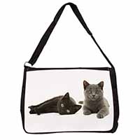 Black+Blue Kittens Large Black Laptop Shoulder Bag School/College