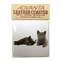 Black+Blue Kittens Single Leather Photo Coaster