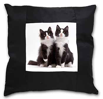 Black and White Cats Black Satin Feel Scatter Cushion
