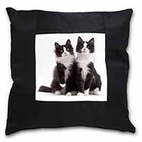 Black and White Cats Black Satin Feel Scatter Cushion