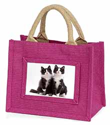 Black and White Cats Little Girls Small Pink Jute Shopping Bag