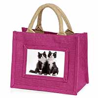 Black and White Cats Little Girls Small Pink Jute Shopping Bag