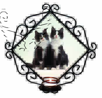 Black and White Cats Wrought Iron Wall Art Candle Holder