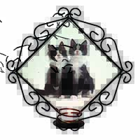 Black and White Cats Wrought Iron Wall Art Candle Holder