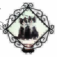 Black and White Cats Wrought Iron Wall Art Candle Holder