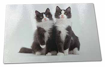 Large Glass Cutting Chopping Board Black and White Cats